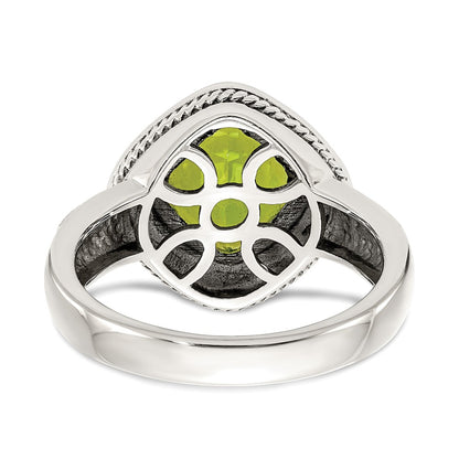 14K/Silver Two Tone Shey Couture Sterling Silver With 14K Accent Antiqued Cushion Bezel Peridot Ring