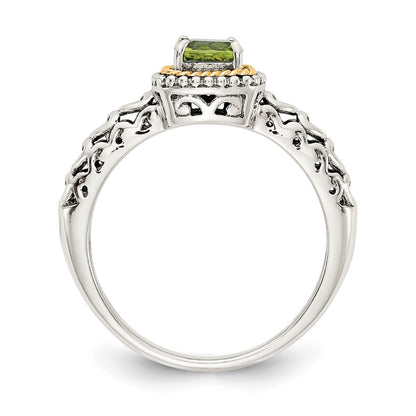 14K/Silver Two Tone Shey Couture Sterling Silver With 14K Accent Antiqued Cushion Peridot Ring