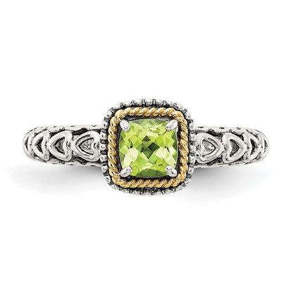14K/Silver Two Tone Shey Couture Sterling Silver With 14K Accent Antiqued Cushion Peridot Ring