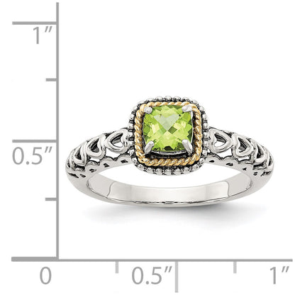 14K/Silver Two Tone Shey Couture Sterling Silver With 14K Accent Antiqued Cushion Peridot Ring