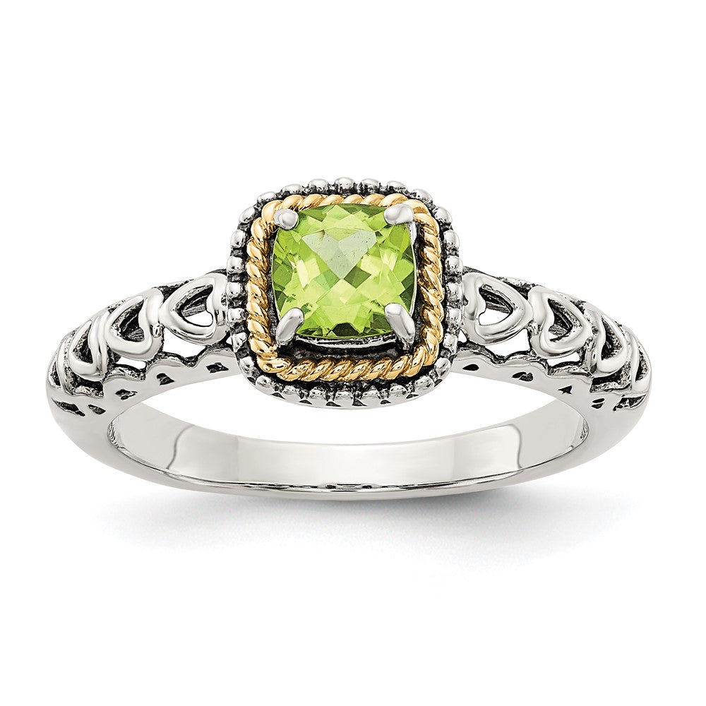 14K/Silver Two Tone Shey Couture Sterling Silver With 14K Accent Antiqued Cushion Peridot Ring