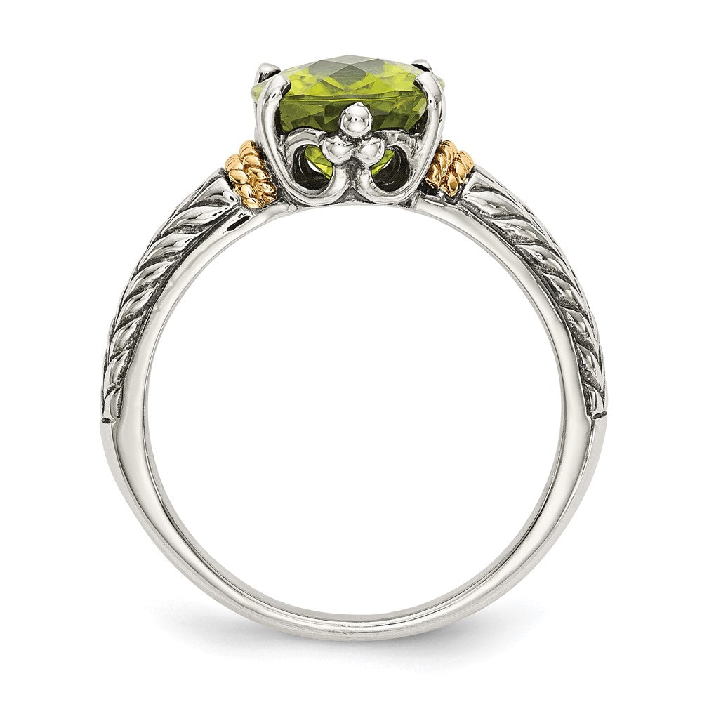 14K/Silver Two Tone Shey Couture Sterling Silver With 14K Accent Antiqued Oval Peridot Ring