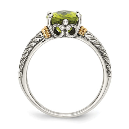 14K/Silver Two Tone Shey Couture Sterling Silver With 14K Accent Antiqued Oval Peridot Ring