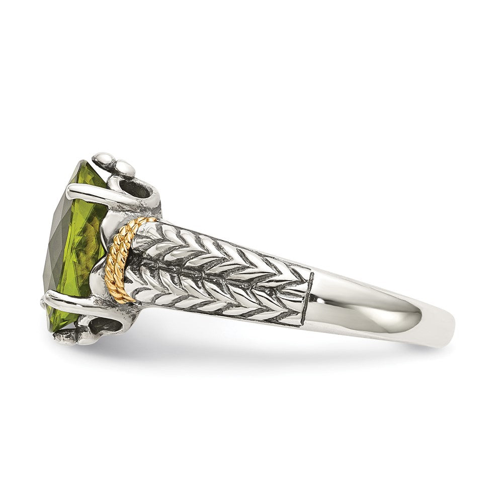 14K/Silver Two Tone Shey Couture Sterling Silver With 14K Accent Antiqued Oval Peridot Ring