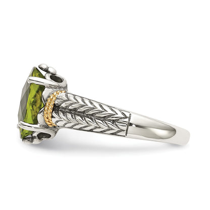 14K/Silver Two Tone Shey Couture Sterling Silver With 14K Accent Antiqued Oval Peridot Ring