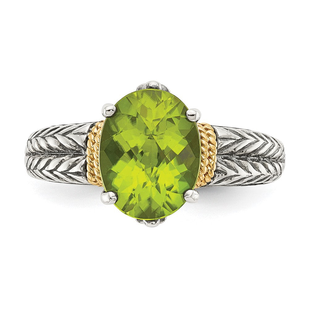 14K/Silver Two Tone Shey Couture Sterling Silver With 14K Accent Antiqued Oval Peridot Ring