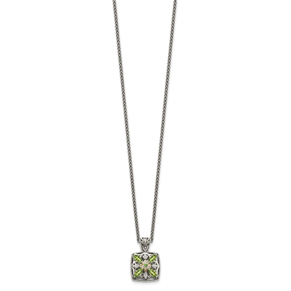 14K/Silver Two Tone Shey Couture Sterling Silver With 14K Accent 18 Inch Antiqued Diamond And Marquise Peridot Necklace