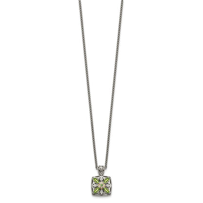 14K/Silver Two Tone Shey Couture Sterling Silver With 14K Accent 18 Inch Antiqued Diamond And Marquise Peridot Necklace