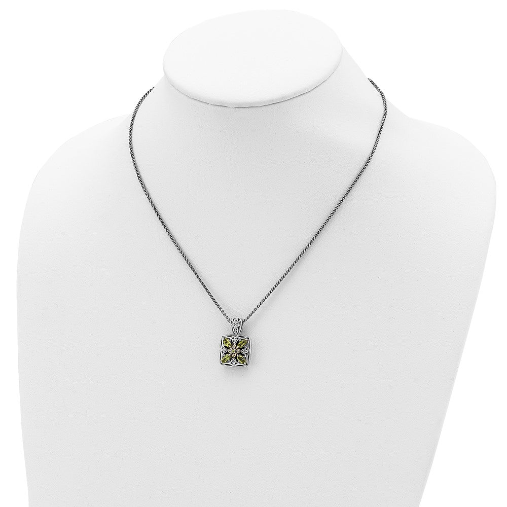 14K/Silver Two Tone Shey Couture Sterling Silver With 14K Accent 18 Inch Antiqued Diamond And Marquise Peridot Necklace