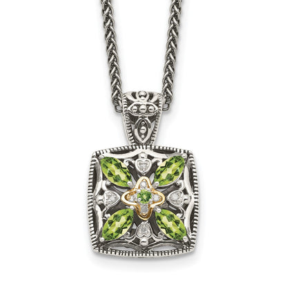 14K/Silver Two Tone Shey Couture Sterling Silver With 14K Accent 18 Inch Antiqued Diamond And Marquise Peridot Necklace