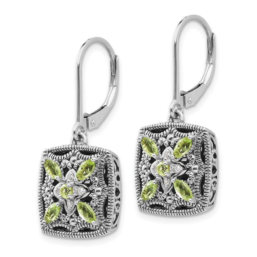 14K/Silver Two Tone Shey Couture Sterling Silver With 14K Accent Antiqued Diamond And Marquise Peridot Leverback Earrings