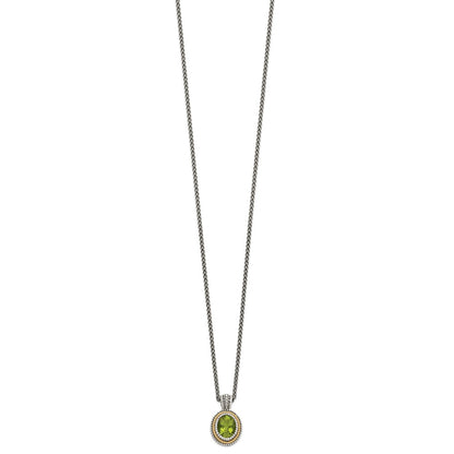 14K/Silver Two Tone Shey Couture Sterling Silver With 14K Accent 18 Inch Antiqued Oval Bezel Peridot Necklace
