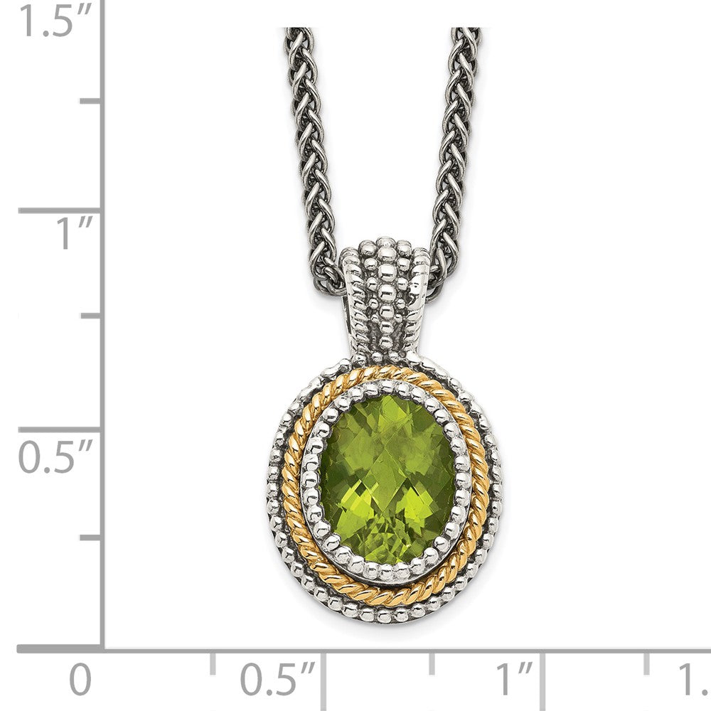 14K/Silver Two Tone Shey Couture Sterling Silver With 14K Accent 18 Inch Antiqued Oval Bezel Peridot Necklace