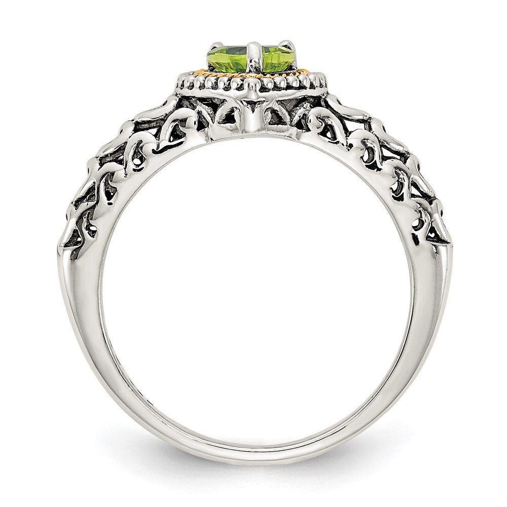 14K/Silver Two Tone Shey Couture Sterling Silver With 14K Accent Antiqued Heart Peridot Ring