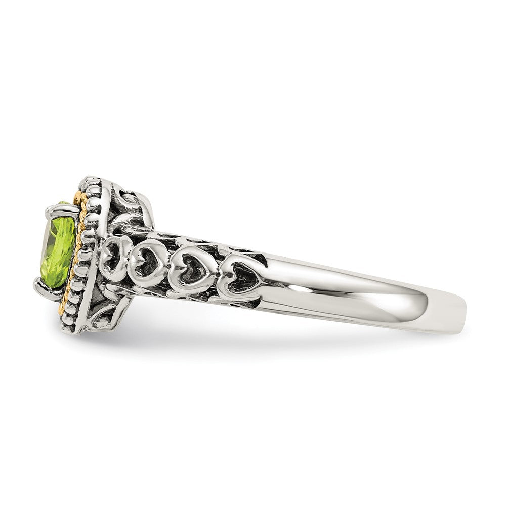 14K/Silver Two Tone Shey Couture Sterling Silver With 14K Accent Antiqued Heart Peridot Ring