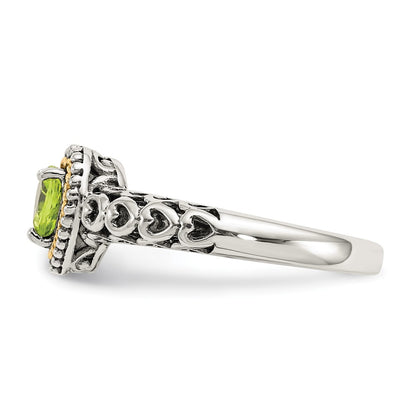 14K/Silver Two Tone Shey Couture Sterling Silver With 14K Accent Antiqued Heart Peridot Ring