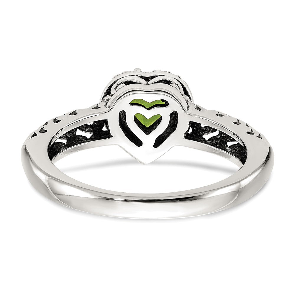 14K/Silver Two Tone Shey Couture Sterling Silver With 14K Accent Antiqued Heart Peridot Ring