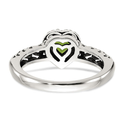 14K/Silver Two Tone Shey Couture Sterling Silver With 14K Accent Antiqued Heart Peridot Ring
