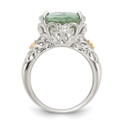 14K/Silver Two Tone Shey Couture Sterling Silver Rhodium Plated With 14K Accent Oval Green Quartz Ring