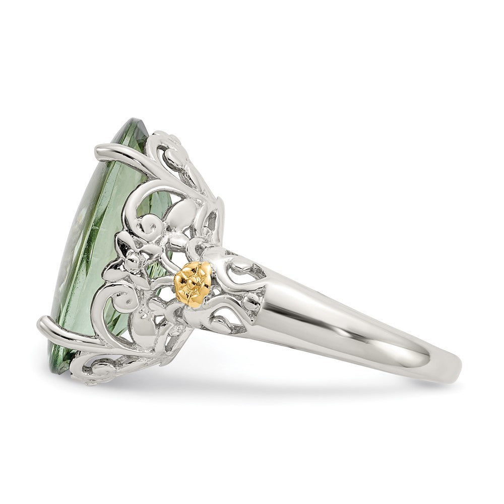 14K/Silver Two Tone Shey Couture Sterling Silver Rhodium Plated With 14K Accent Oval Green Quartz Ring