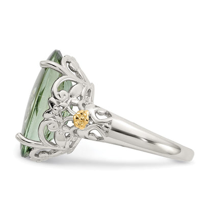 14K/Silver Two Tone Shey Couture Sterling Silver Rhodium Plated With 14K Accent Oval Green Quartz Ring
