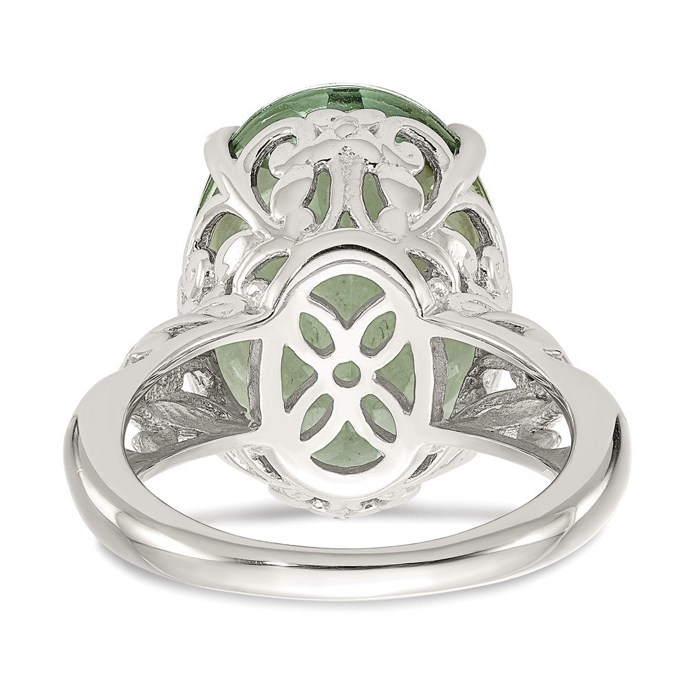 14K/Silver Two Tone Shey Couture Sterling Silver Rhodium Plated With 14K Accent Oval Green Quartz Ring