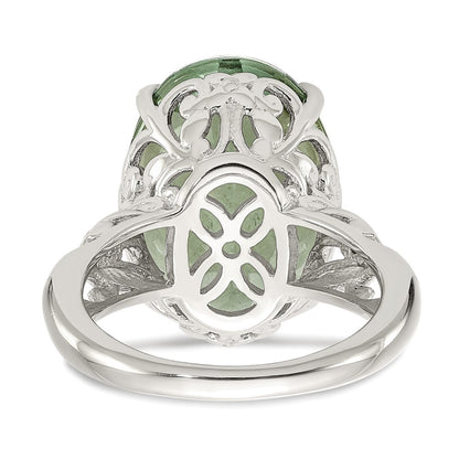 14K/Silver Two Tone Shey Couture Sterling Silver Rhodium Plated With 14K Accent Oval Green Quartz Ring