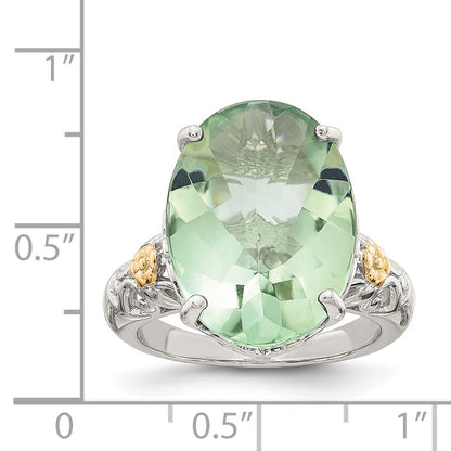 14K/Silver Two Tone Shey Couture Sterling Silver Rhodium Plated With 14K Accent Oval Green Quartz Ring