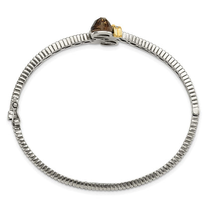 14K/Silver Two Tone Shey Couture Sterling Silver With 14K Accent Antiqued Smoky Quartz And Diamond Bangle Bracelet