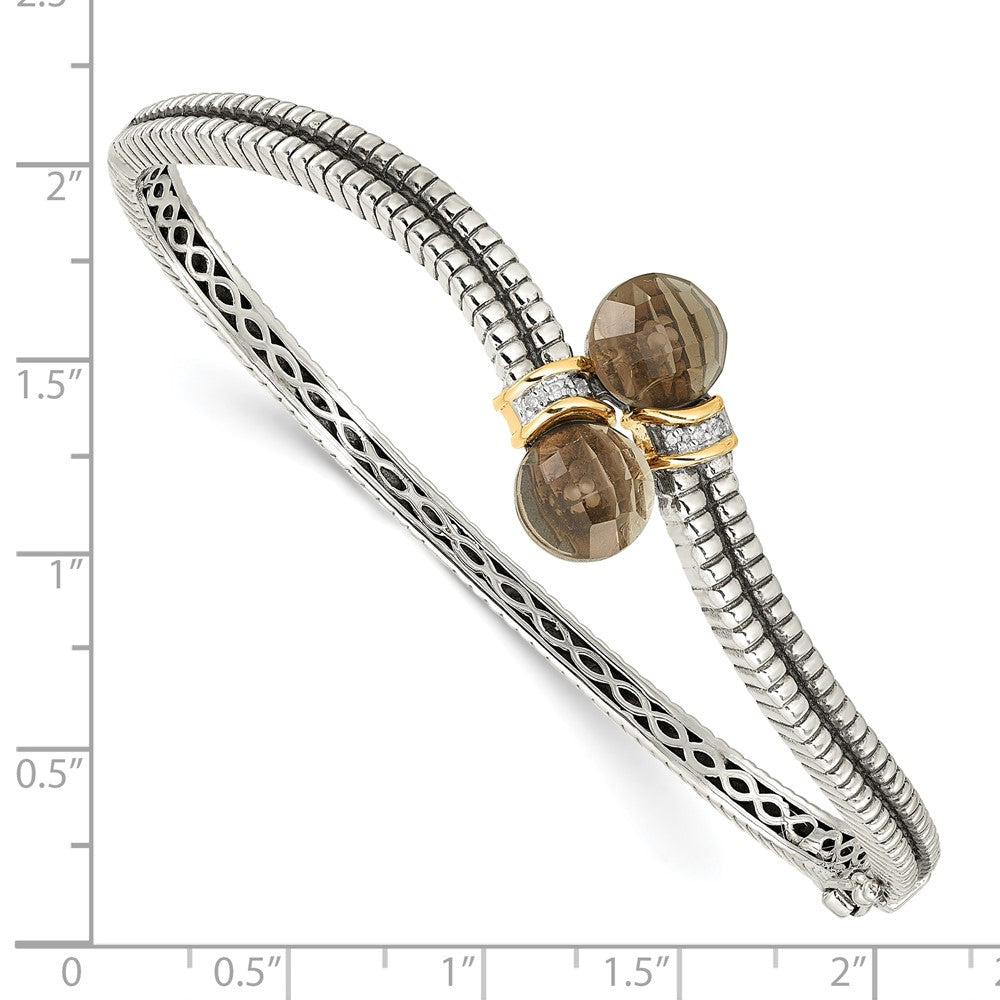 14K/Silver Two Tone Shey Couture Sterling Silver With 14K Accent Antiqued Smoky Quartz And Diamond Bangle Bracelet