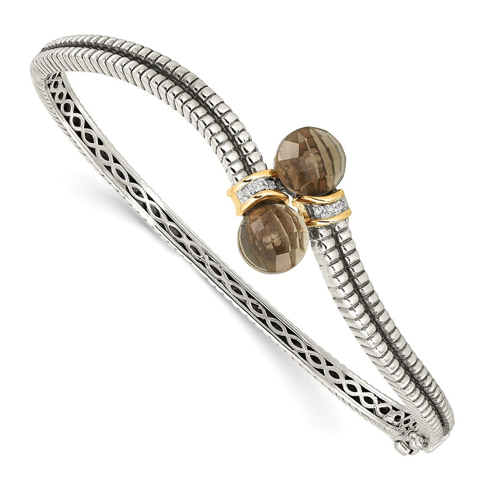 14K/Silver Two Tone Shey Couture Sterling Silver With 14K Accent Antiqued Smoky Quartz And Diamond Bangle Bracelet