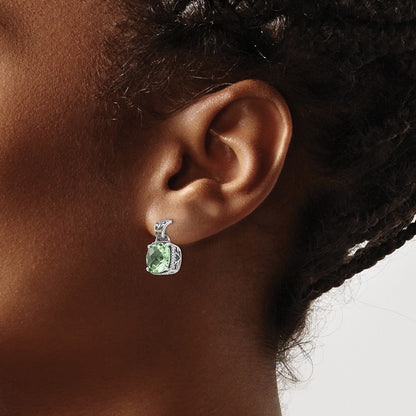 14K/Silver Two Tone Shey Couture Sterling Silver With 14K Accent Antiqued Cushion Green Quartz Post Dangle Earrings