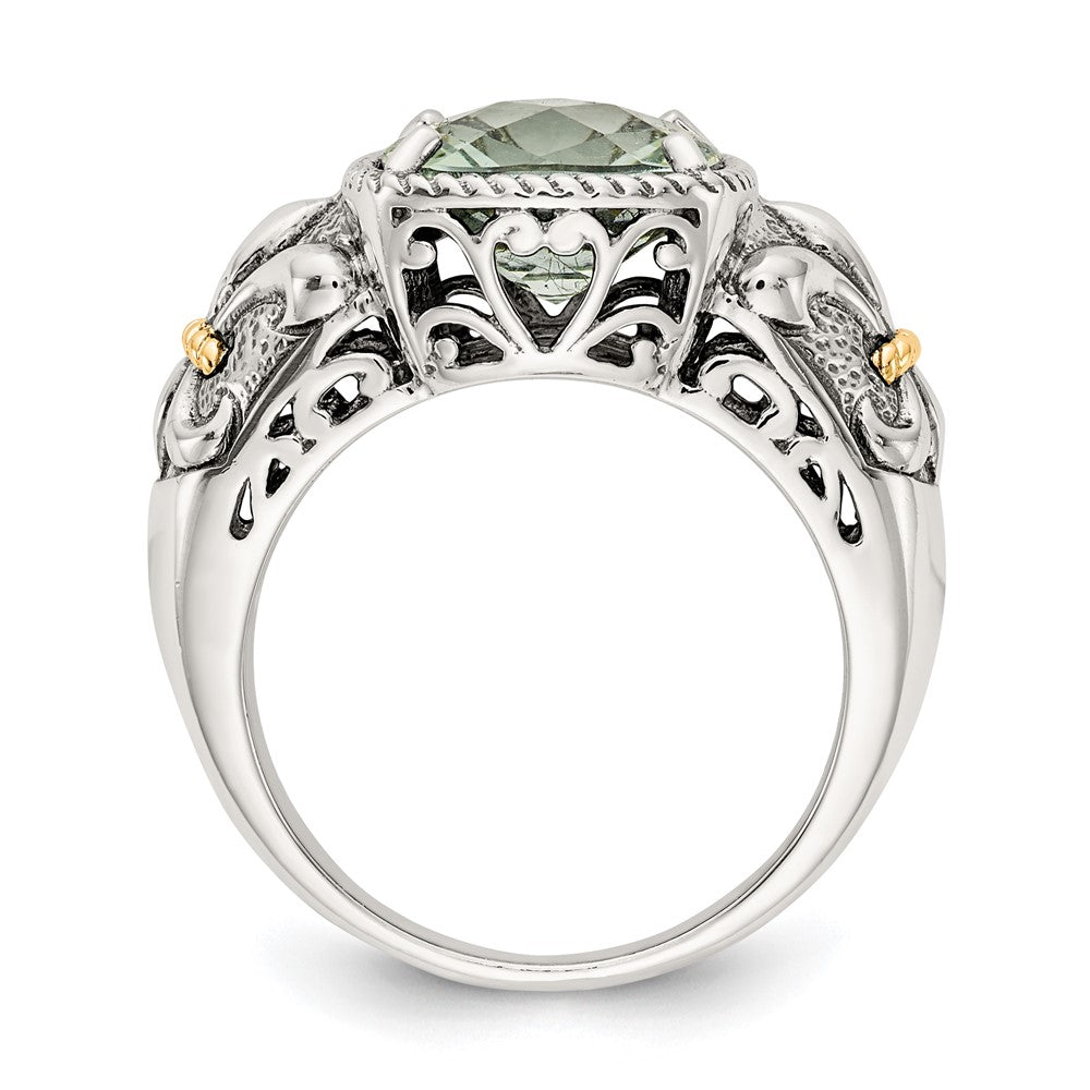 14K/Silver Two Tone Shey Couture Sterling Silver With 14K Accent Antiqued Cushion Green Quartz Ring