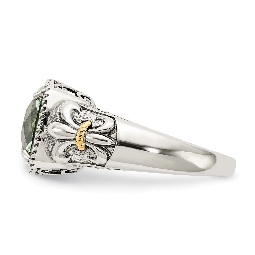 14K/Silver Two Tone Shey Couture Sterling Silver With 14K Accent Antiqued Cushion Green Quartz Ring