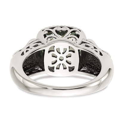 14K/Silver Two Tone Shey Couture Sterling Silver With 14K Accent Antiqued Cushion Green Quartz Ring