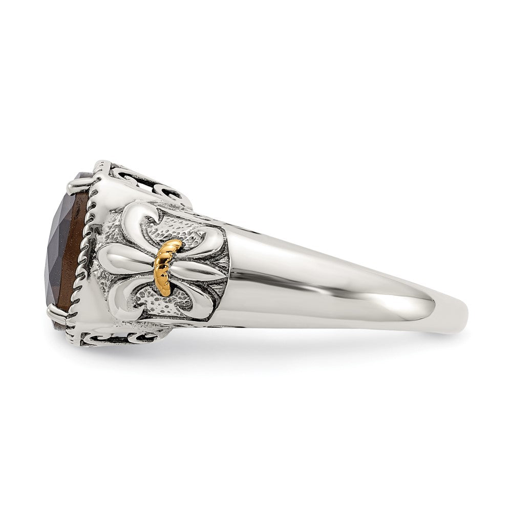 14K/Silver Two Tone Shey Couture Sterling Silver With 14K Accent Antiqued Cushion Smoky Quartz Ring