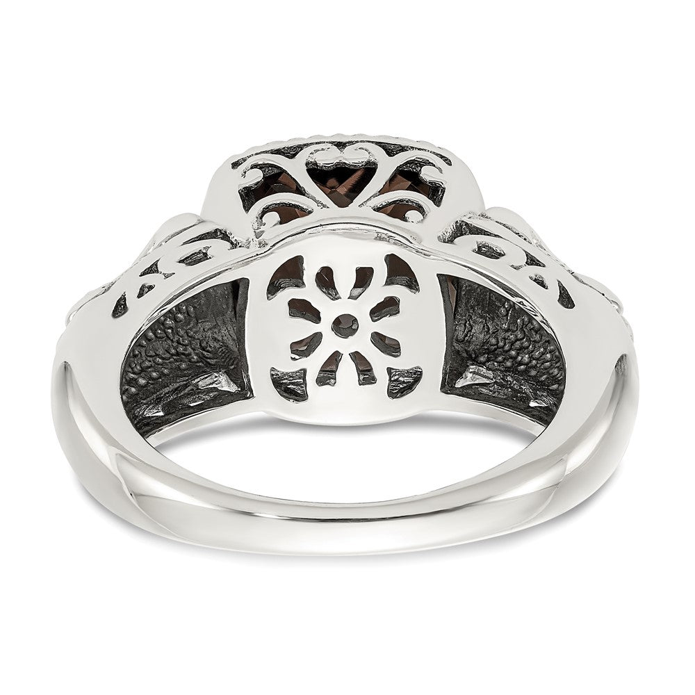 14K/Silver Two Tone Shey Couture Sterling Silver With 14K Accent Antiqued Cushion Smoky Quartz Ring
