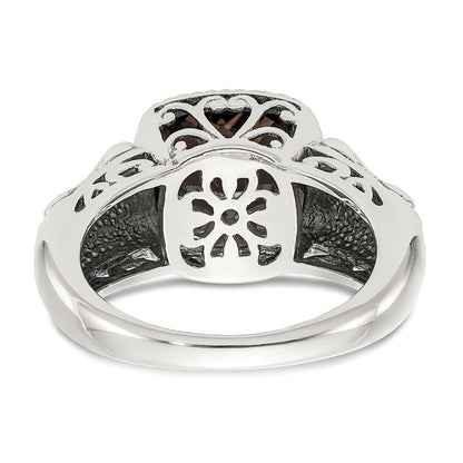14K/Silver Two Tone Shey Couture Sterling Silver With 14K Accent Antiqued Cushion Smoky Quartz Ring