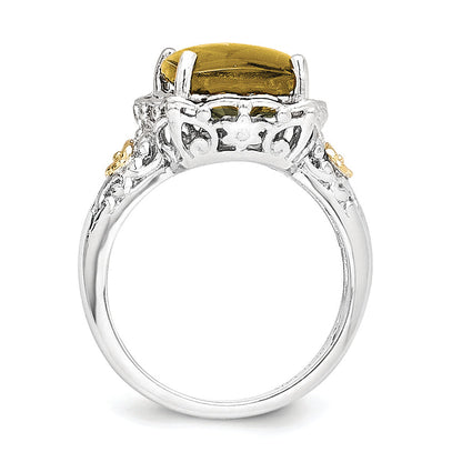 14K/Silver Two Tone Sterling Silver 14K Whiskey Quartz Ring (Size 8 Only)