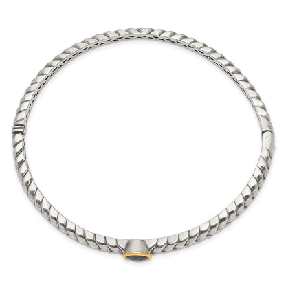 14K/Silver Two Tone Shey Couture Sterling Silver With 14K Accent Antiqued Checkerboard Cut Black Onyx Hinged Bangle Bracelet