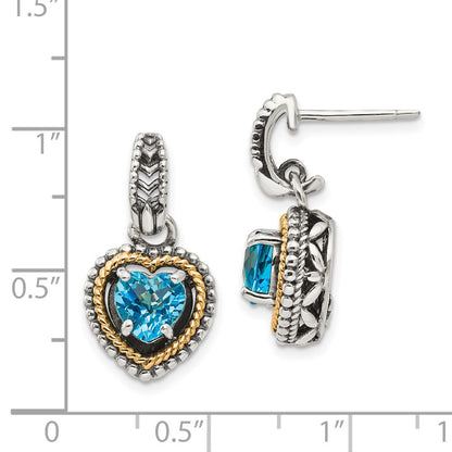 14K/Silver Two Tone Shey Couture Sterling Silver With 14K Accent Antiqued Blue Topaz Heart Post Dangle Earrings