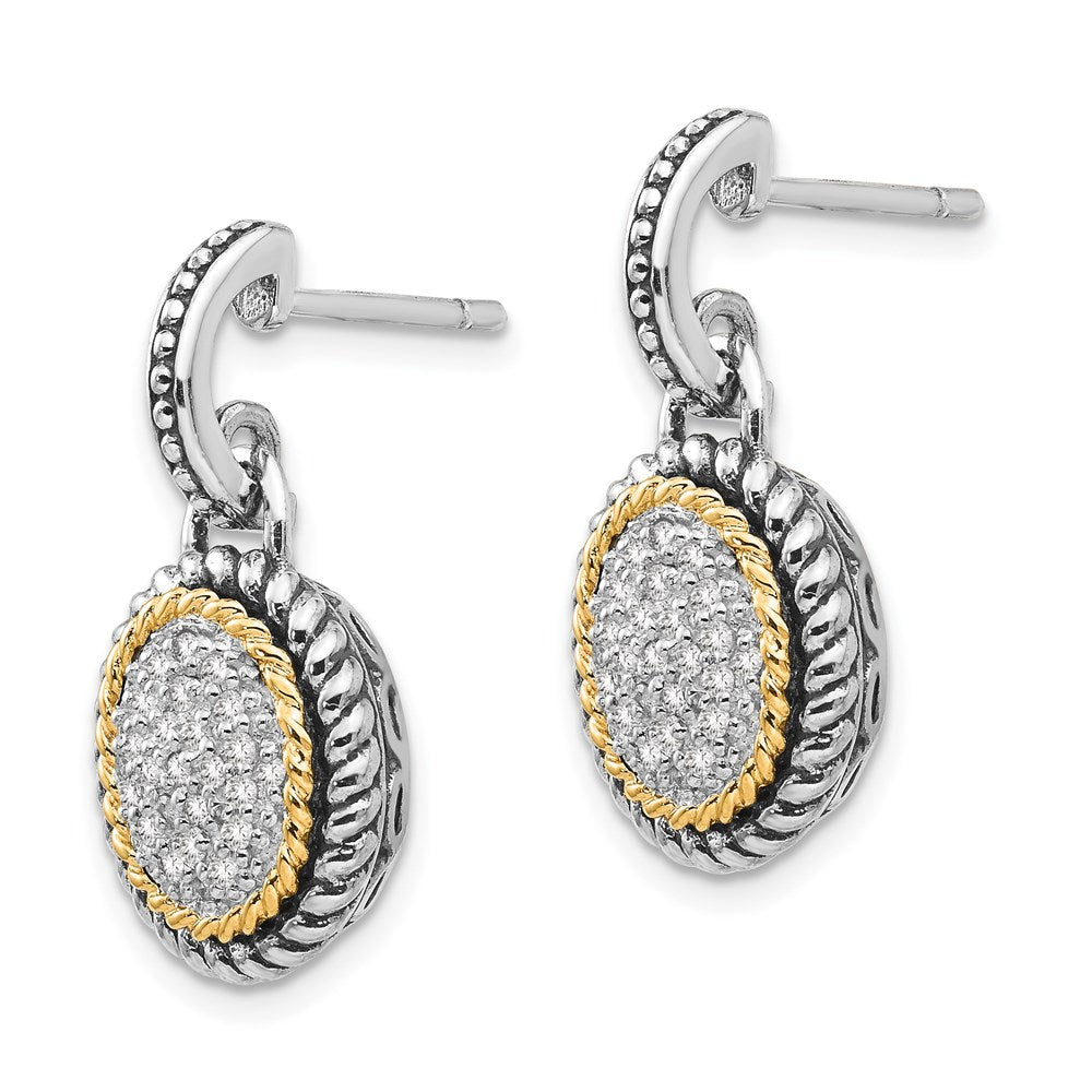 14K/Silver Two Tone Shey Couture Sterling Silver With 14K Accent Antiqued Diamond Post Dangle Earrings