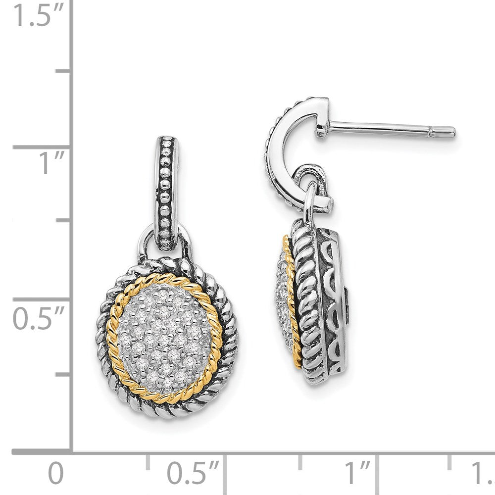 14K/Silver Two Tone Shey Couture Sterling Silver With 14K Accent Antiqued Diamond Post Dangle Earrings