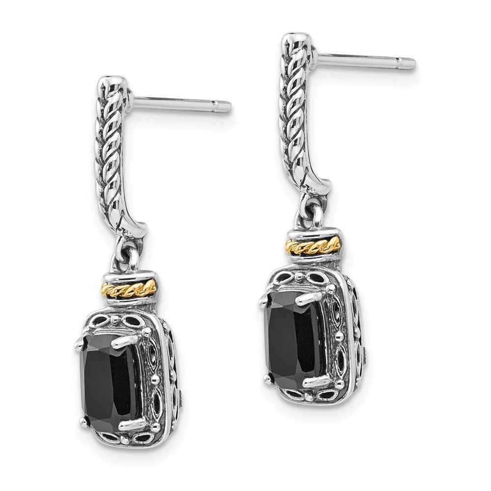 14K/Silver Two Tone Shey Couture Sterling Silver With 14K Accent Antiqued Black Onyx Post Dangle Earrings