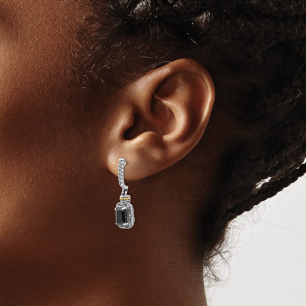 14K/Silver Two Tone Shey Couture Sterling Silver With 14K Accent Antiqued Black Onyx Post Dangle Earrings