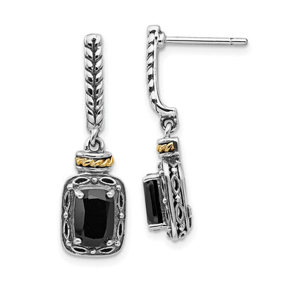 14K/Silver Two Tone Shey Couture Sterling Silver With 14K Accent Antiqued Black Onyx Post Dangle Earrings