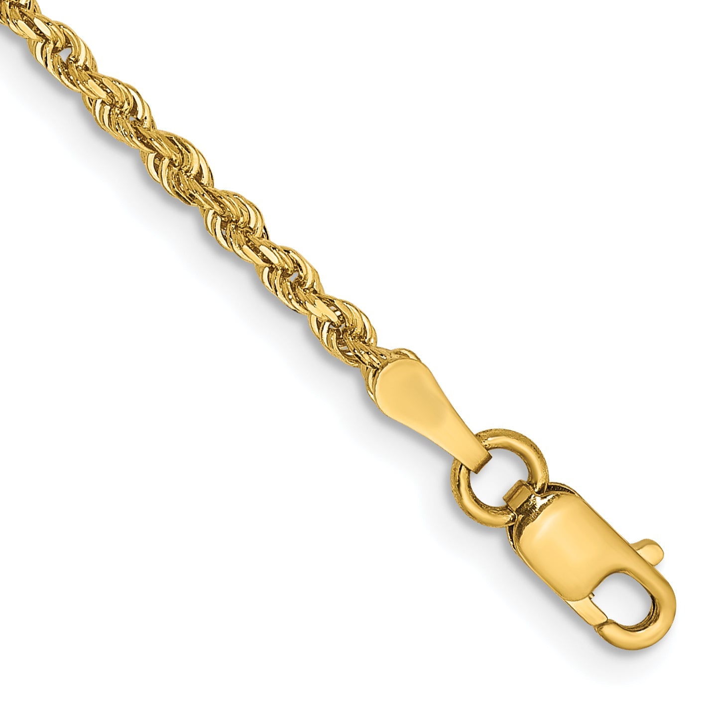 14K Yellow Gold 8 Inch 2mm Diamond-Cut Quadruple Rope Lobster Clasp Chain Bracelet