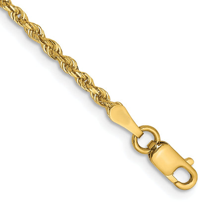 14K Yellow Gold 8 Inch 2mm Diamond-Cut Quadruple Rope Lobster Clasp Chain Bracelet