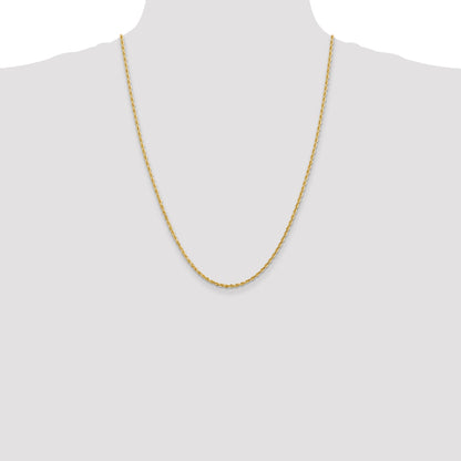 14K Yellow Gold 24 Inch 2.25mm Diamond-Cut Quadruple Rope Lobster Clasp Chain Necklace