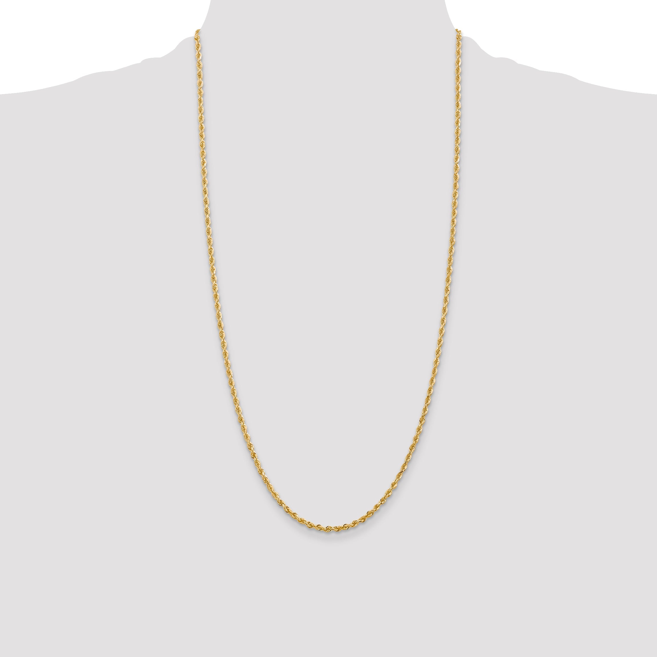 14K Yellow Gold 28 Inch 2.75mm Diamond-Cut Quadruple Rope Lobster Clasp Chain Necklace
